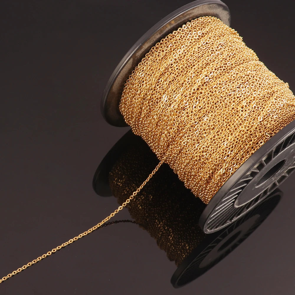 1 Meters 1/1.5/2mm Gold Stainless Steel Chain Necklace DIY O Shape Cross Chains for Bracelets Jewelry Making Components