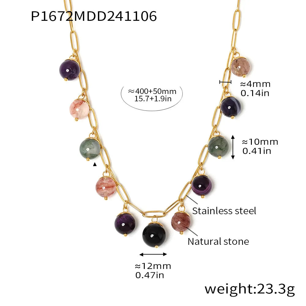 eye-catcher Round Nature Stones Necklace For Women Stainless Steel Chain Gold Plated Fashion Charm Jewelry Gift