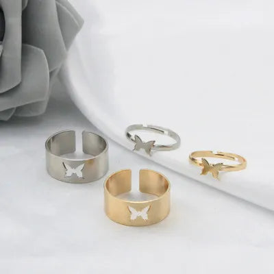 Silver Color Butterfly Rings For Women Men Lover Couple Ring Set Friendship Engagement Wedding Band Open Ring 2024 Trend Jewelry