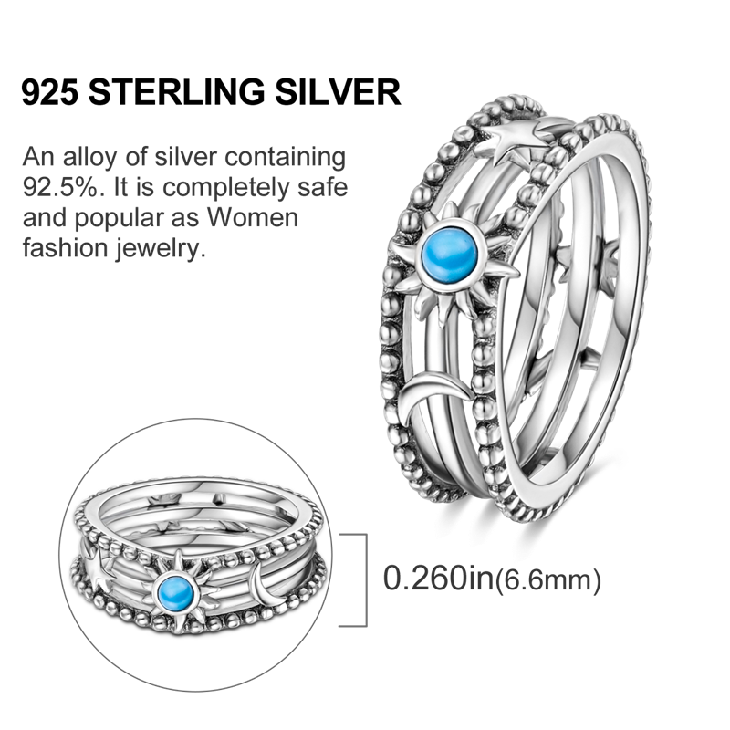 Star Moon 925 Sterling Silver Ring