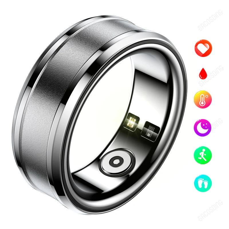 2024 Smart Ring Men Women Health Body Temperature Blood Pressure Fashion Ring Smart IP68 Waterproof Odometer Sports Ring Smart