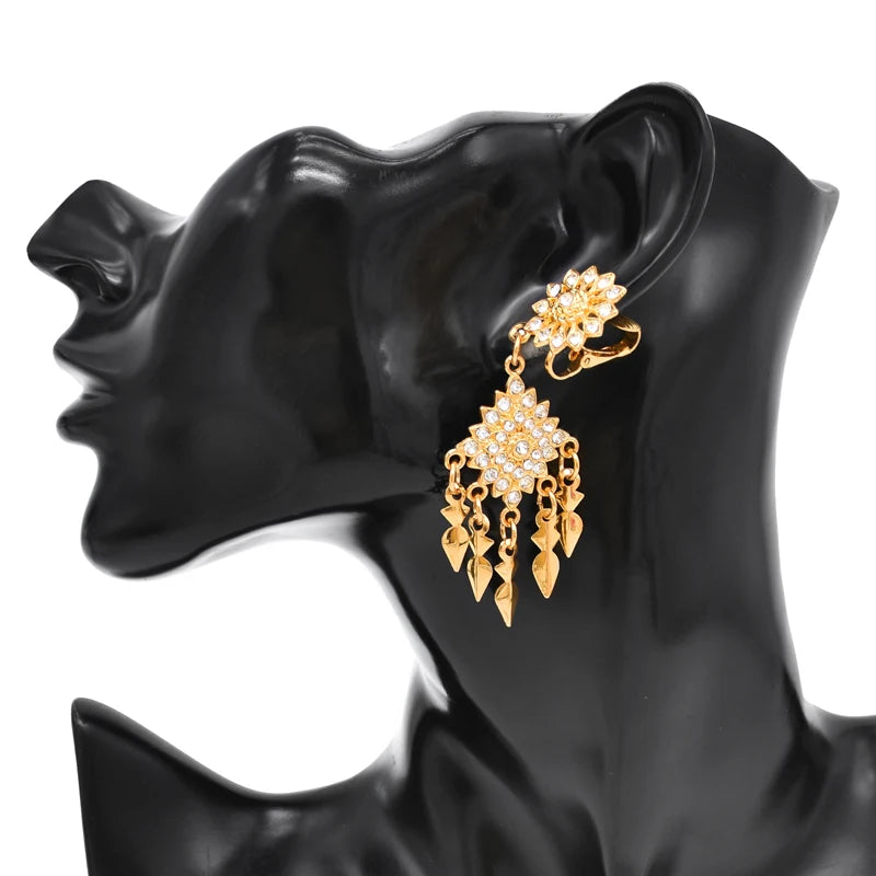 Thailand Women Necklace Set Ethnic Alloy Tassel Rhinestones Drop Dangle Earring Sets Bohemian Pendant Jewelry Sets Feminina