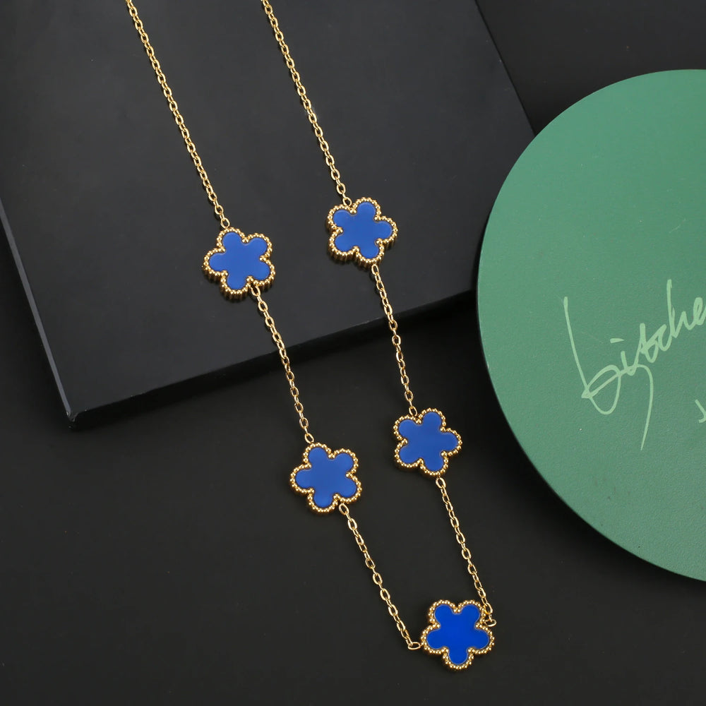 Hot Sale Stainless Steel Five Flower Clover Bracelet Jewelry Set Necklace Earrings For Woman Daily Wear Brand Jewelry