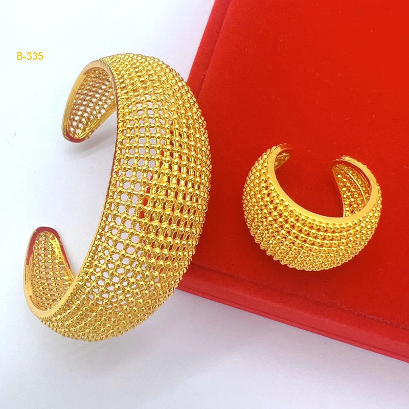 Luxury Dubai Gold Plated Bracelet Ring Earrings 3pcs Jewelry Sets For Women Wedding African Indian Jewellery Anniversary Gifts