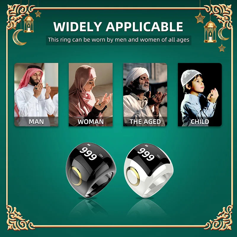 The Muslim Smart Ring is a metal ring that serves as a reminder for prayer times. It has Bluetooth capabilities and can also function as a music speaker. The ring features an OLED display and is made of ceramic, making it both stylish and functional.