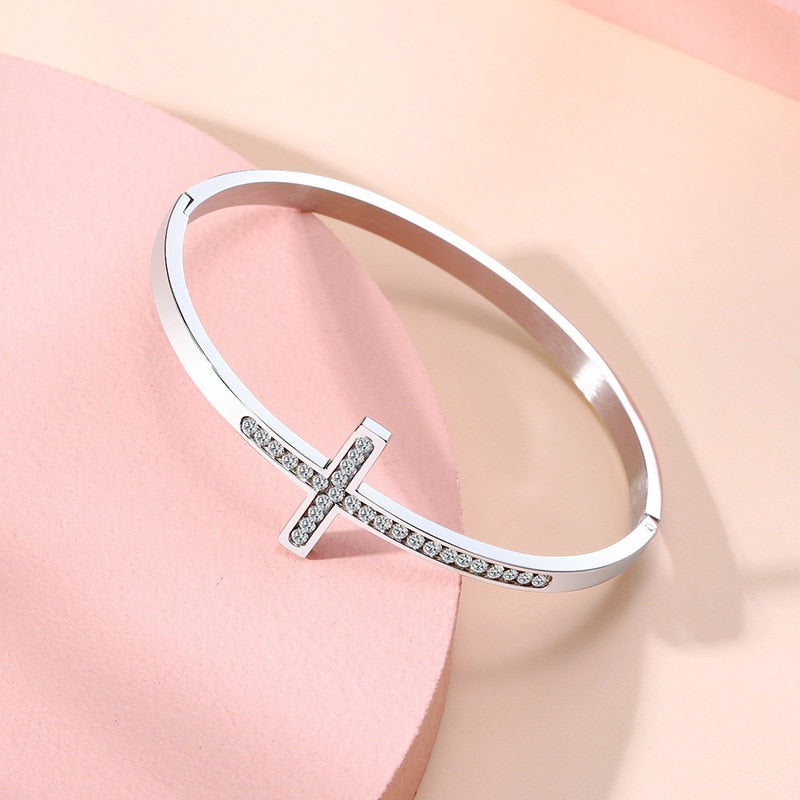 Charm Women Cuff Bangles Cross Crystal Bracelets For For Girls Sister Wife Friendship Jewelry