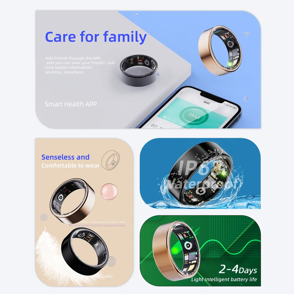 2024 Smart Ring Waterproof Blood Oxygen Heart Rate Blood Pressure Sleep Monitor Sports Health Tracker Smart Rings for Men