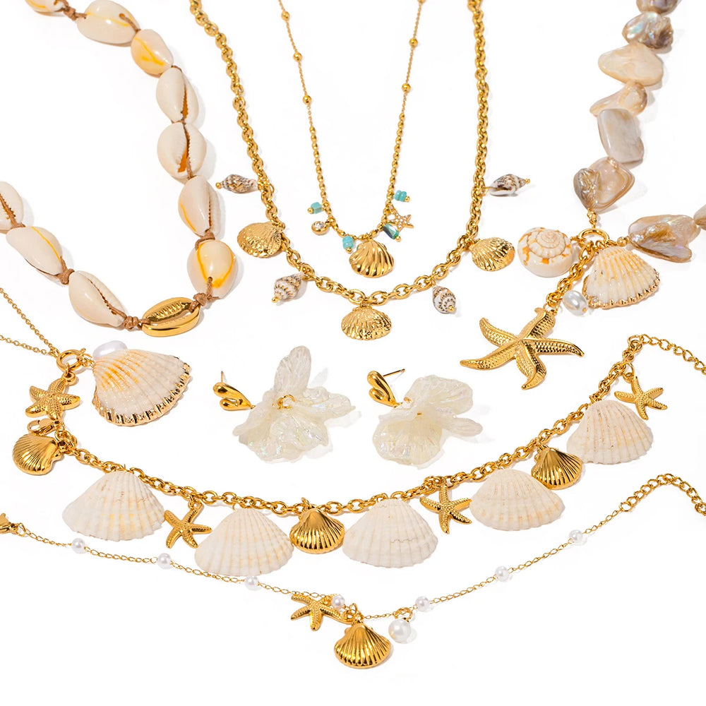 18k Gold Plated Creative Stainless Steel Ocean Summer Beach Shell Collection Personalized Attractive Women Jewelry Accessory