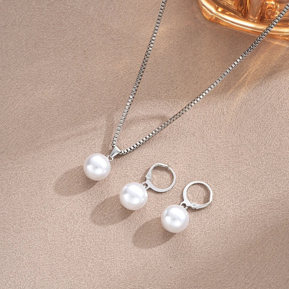 3 Pcs Round Pearl Jewelry Set Of Earring Pendant Necklace For Women Exquisite Fashion Rhinestone Double Wedding Jewelry Set Gift