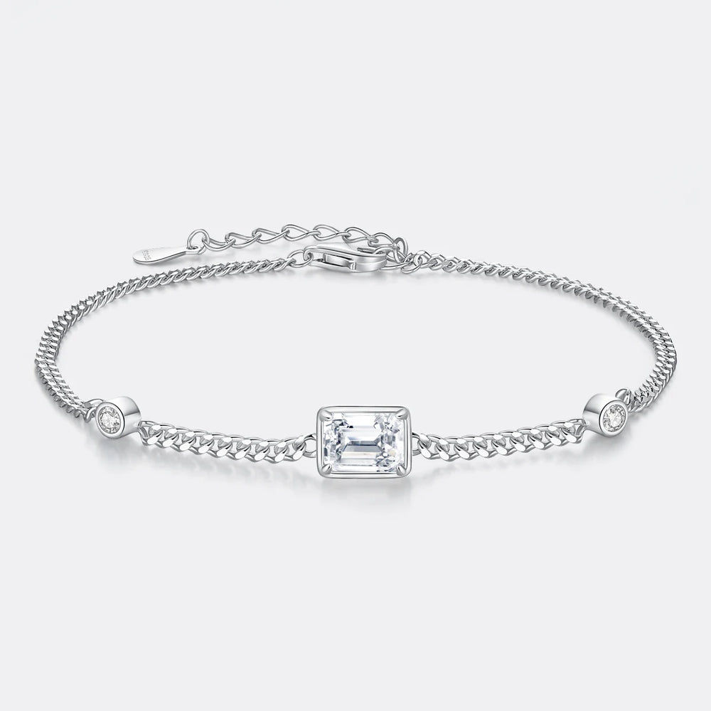 Chain Link Bracelet Moissanite 1CT Emerald Cut Real 925 Sterling Silver Women Luxury Trendy Hand Bracelets Jewelry