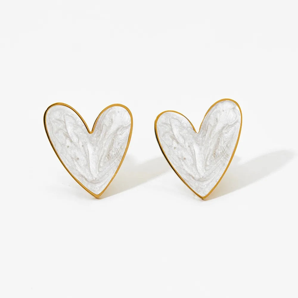 18K Gold PVD Plated Stainless Steel Colorful Enamel Heart Necklace Earring Set For Women Spring Summer Jewelry  Waterproof