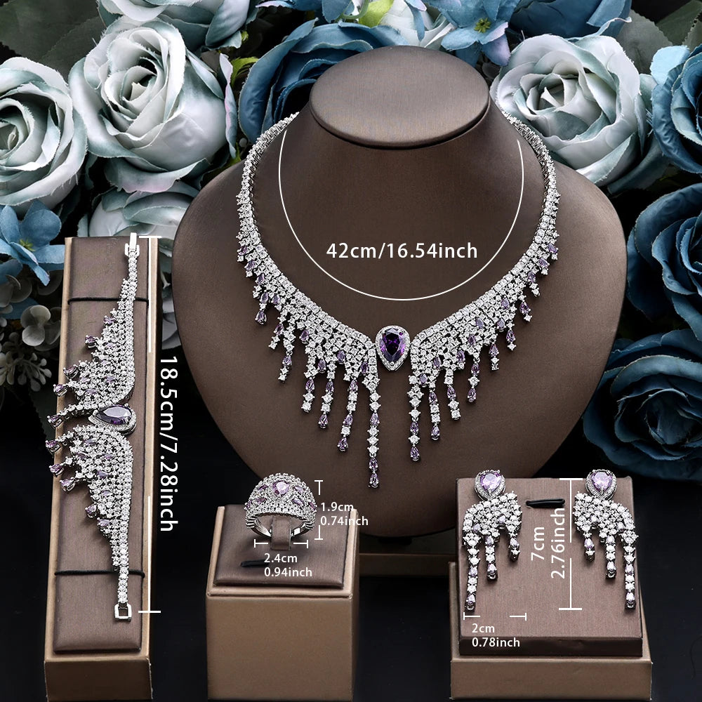 2025 New 4-piece Bridal Wedding Jewelry Set, Cubic Zirconia, Luxury Women's Jewelry, Women's Wedding Party Accessories