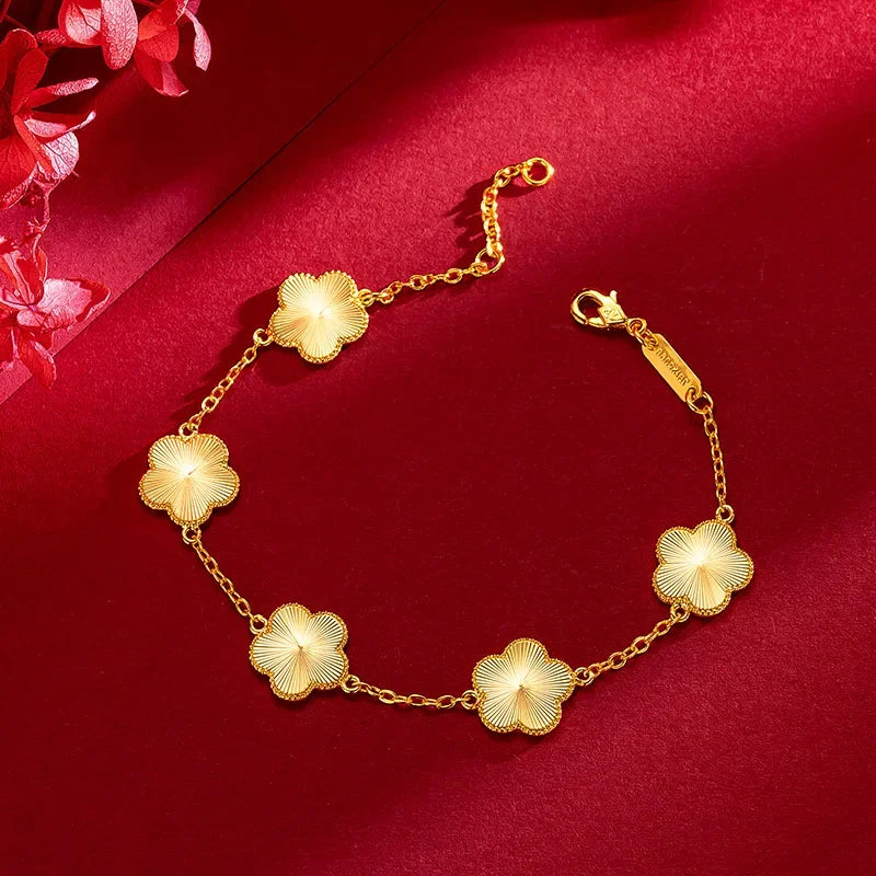 24k Real Gold Light Super Flash Plum Blossom Fashionable Women's Laser Plum Blossom Bracelet Necklace Stud Earring Jewelry