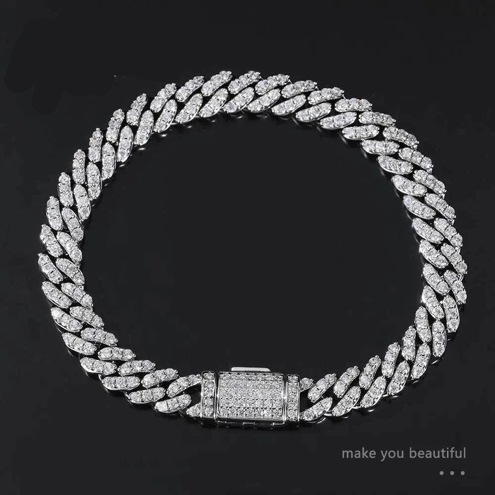 D VVS1 Moissanite Cuban Bracelet Original s925 Sterling Silver Plated 18k White Gold with GRA Bracelets for Women Man