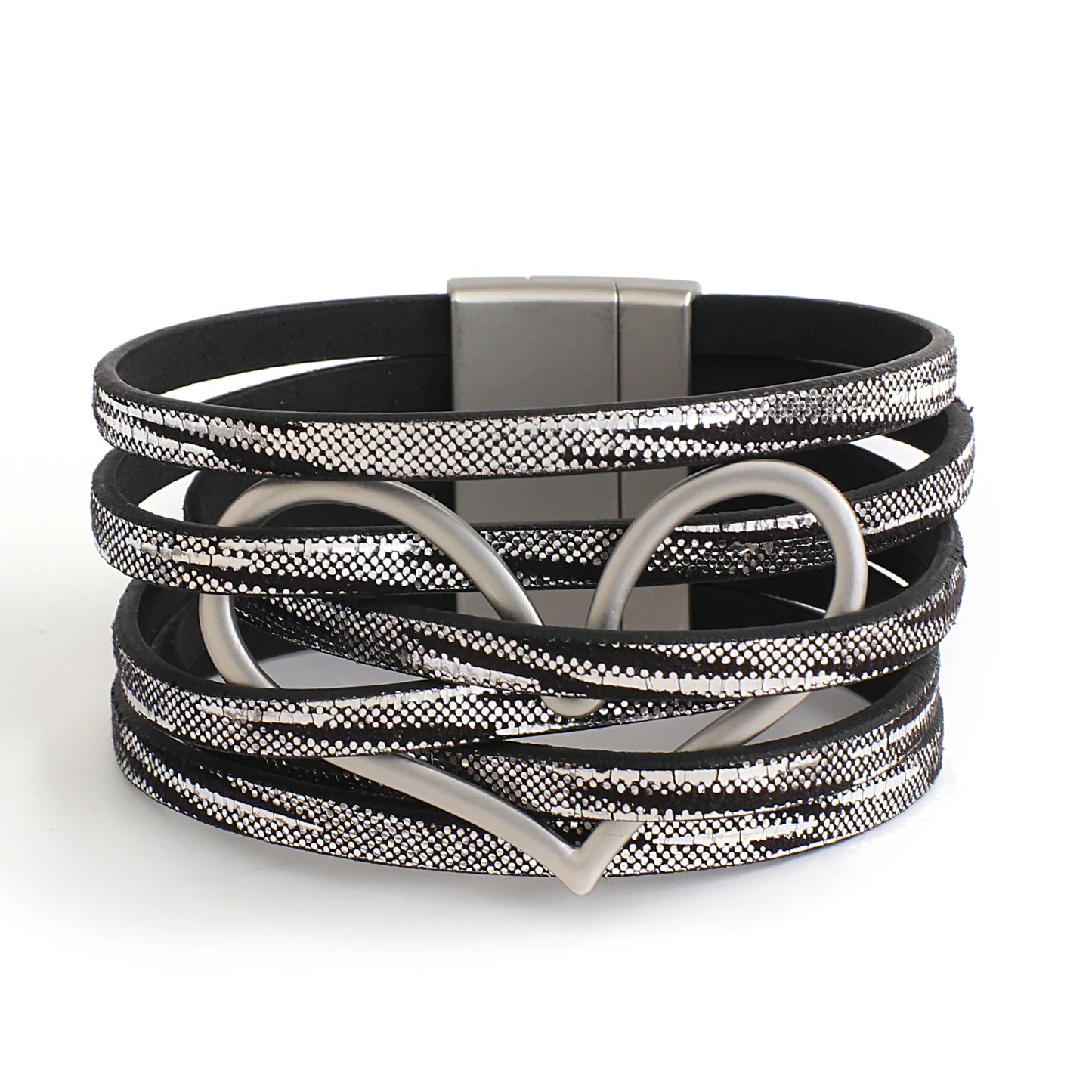  Gold Color Metal Heart Leather Bracelets for Women Charm Multilayer Wide Wrap Bracelet & Bangle Female Jewelry Gifts