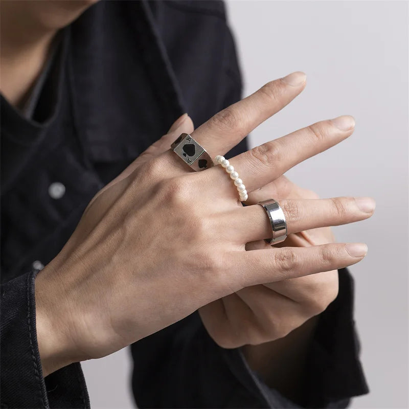 Stainless steel Punk Poker Joker Silver Color Rings for Men Goth Skeleton Billiards Set Couple Emo Jewelry Anillos Hombre