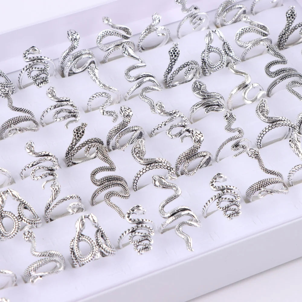 10Pcs/Lot New Fashion Punk Animal Snake Opening Rings For Men Women Gothic Mixed Style Jewelry Party Gifts
