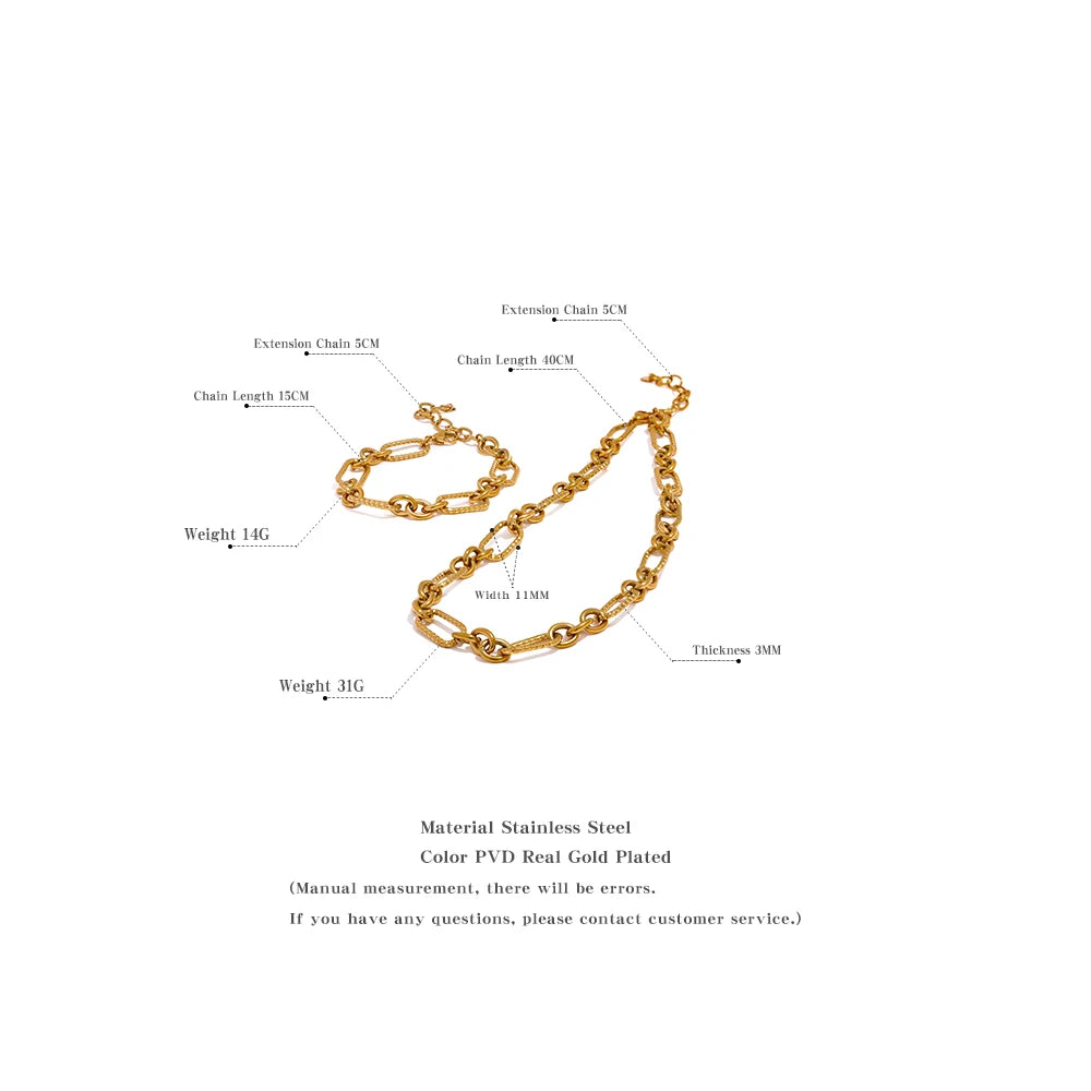 Waterproof Stainless Steel Metal Handmade Neck Chain Necklace Bracelet for Women Statement Fashion Jewelry PVD Plated