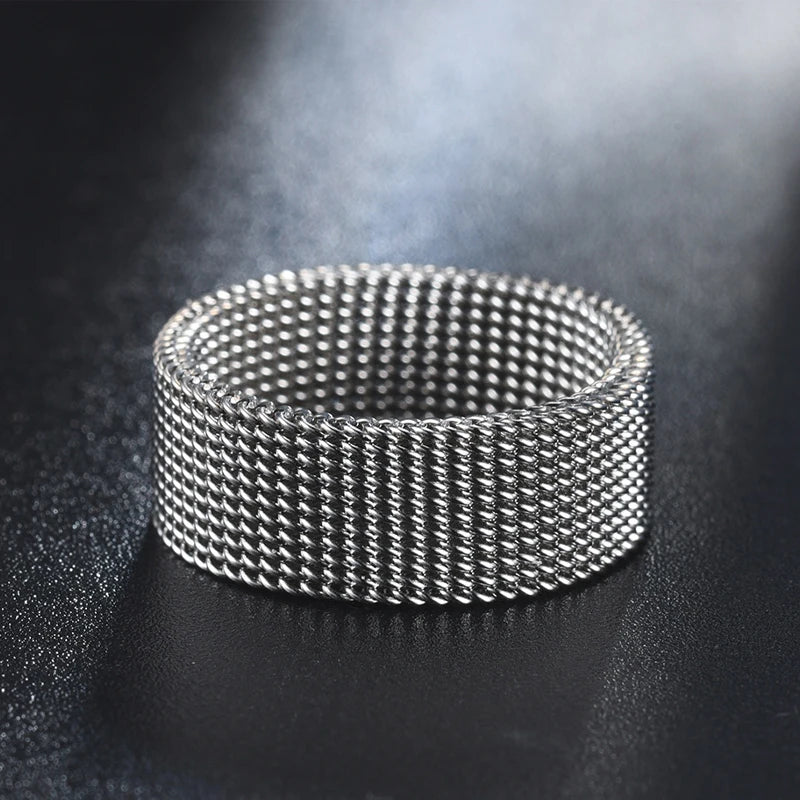 2024 New 8mm Wide Stainless Steel Rings Titanium Couple Rings Deformable Mesh Accessories for Women Men Jewelry Wedding Gift