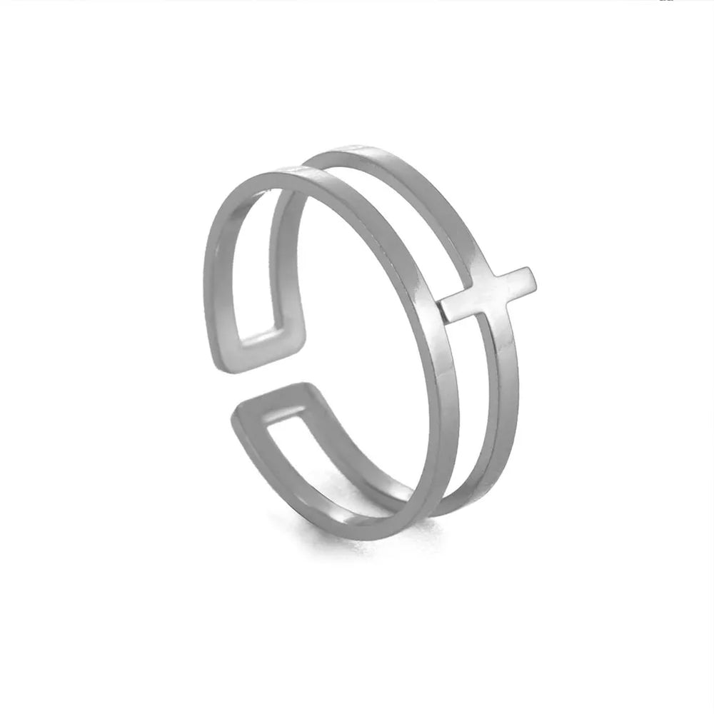 2025 Jesus Cross Rings for Women Stainless Steel Gold Color Open Finger Ring Christian New Fashion Jewelry Party Gift