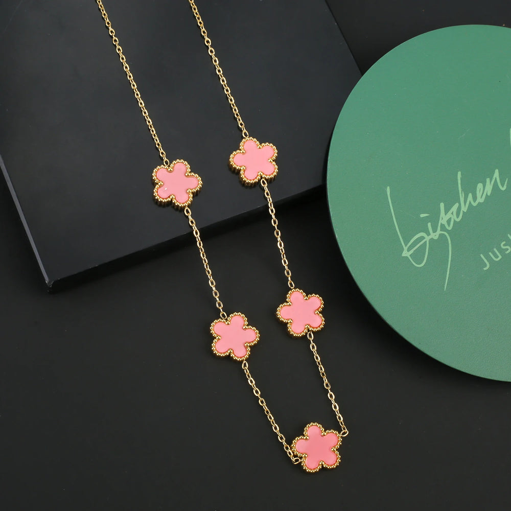 Hot Sale Stainless Steel Five Flower Clover Bracelet Jewelry Set Necklace Earrings For Woman Daily Wear Brand Jewelry