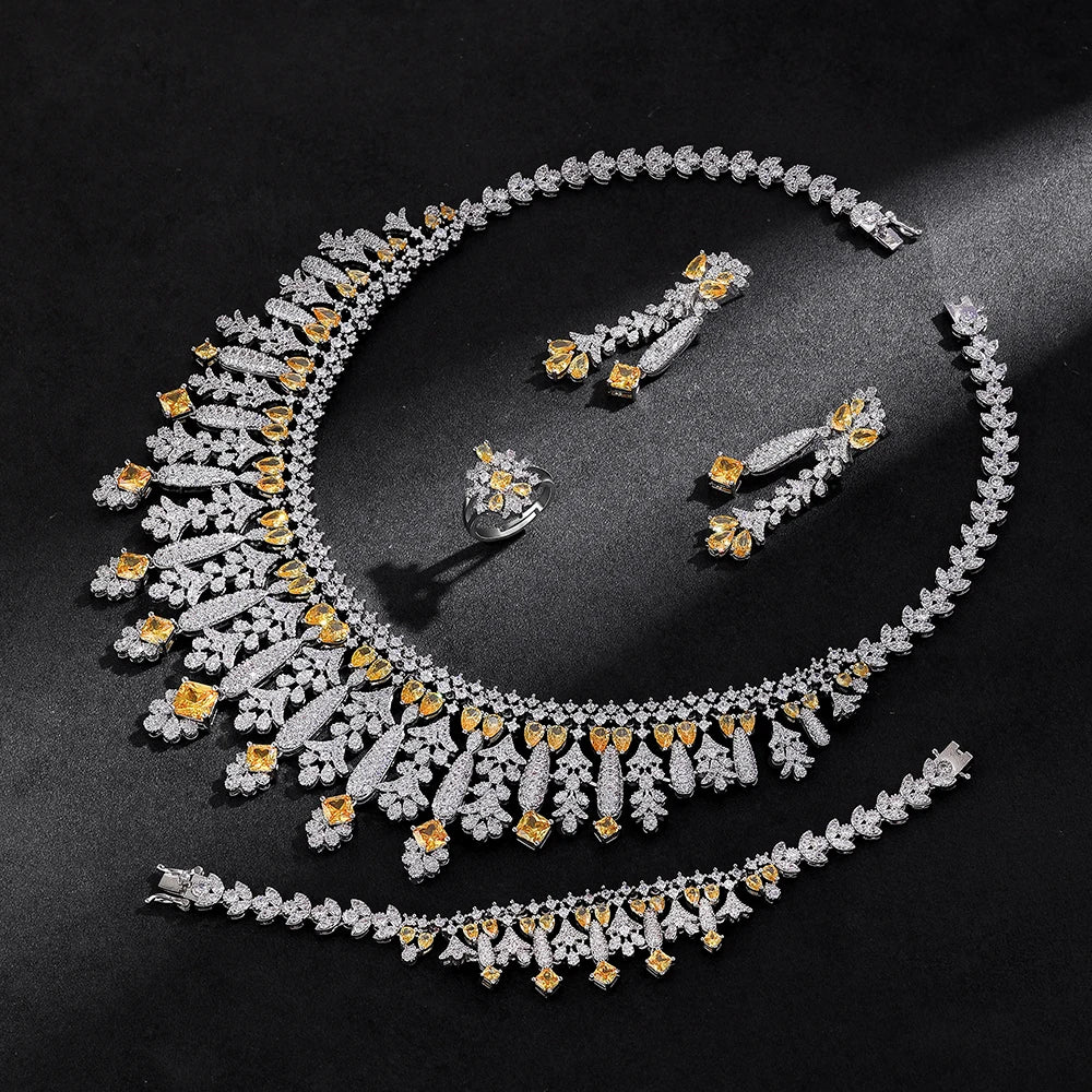 2025 New 4-piece Bride Zirconia Full Set Women's Party Jewelry Set Dubai Nigeria Crystal Wedding Jewelry Set