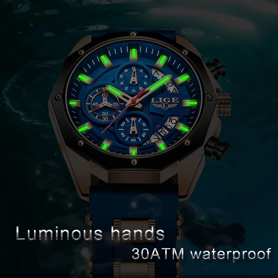 Luxury Silicone Sport Watch for Men - Stainless steel case, silicone band, and a sleek design