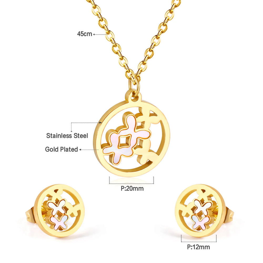 Jewelry Sets Yellow Flowers Pendant Necklace Earrings Stainless Steel For Women Gold Color 2023 Trendy Summer Wholesale