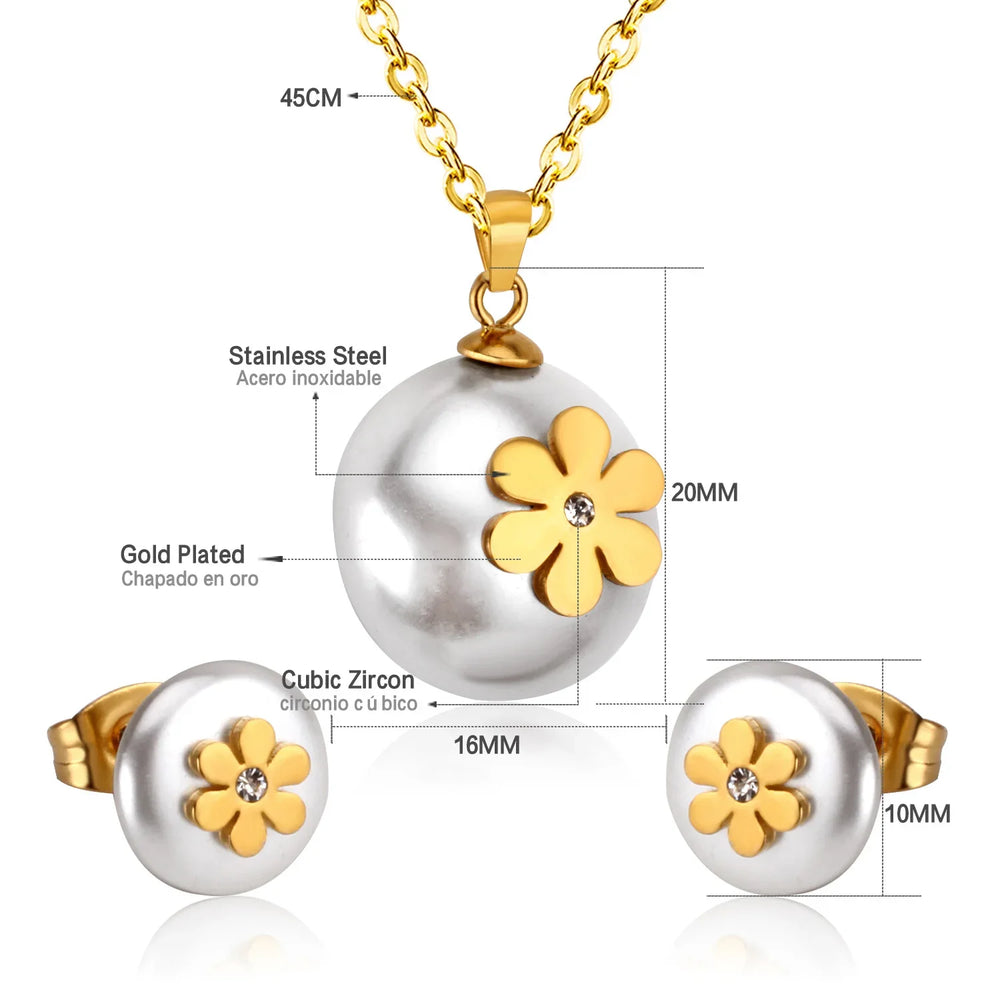 Jewelry Sets Yellow Flowers Pendant Necklace Earrings Stainless Steel For Women Gold Color 2023 Trendy Summer Wholesale