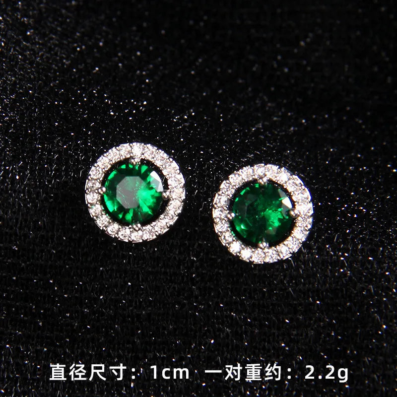 High Grade Round Zircon Jewelry Set Trendy Popular Stainless Steel Pendant Necklace Stud Earrings Party Gifts For Women Girls