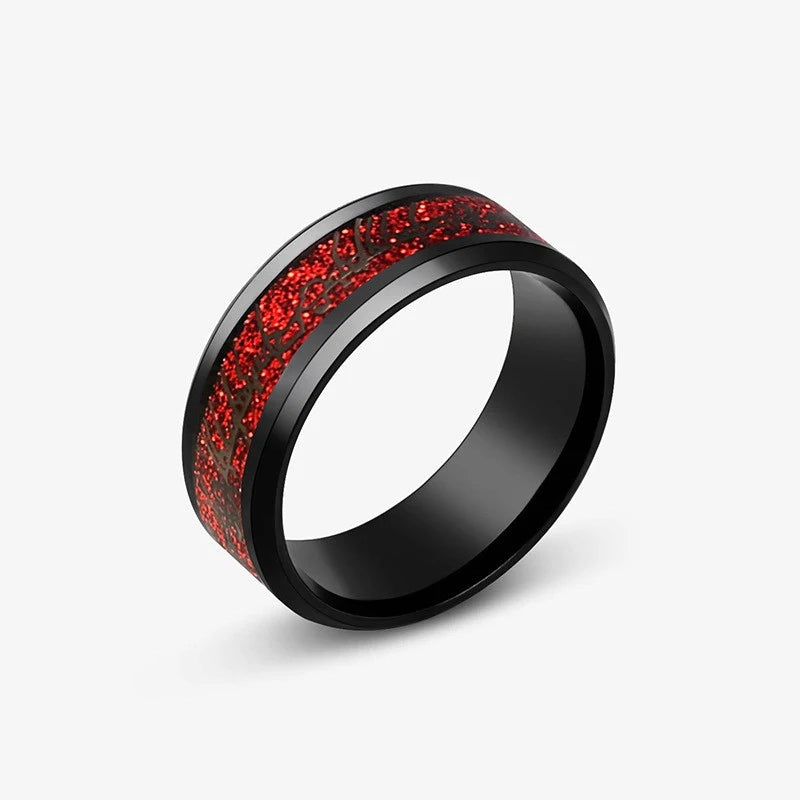 2025 Fashion Men Stainless Steel Celtic Dragon Ring Inlaid Red Blue Carbon Fiber Rings Wedding Band Jewelry 8MM Bague Homme