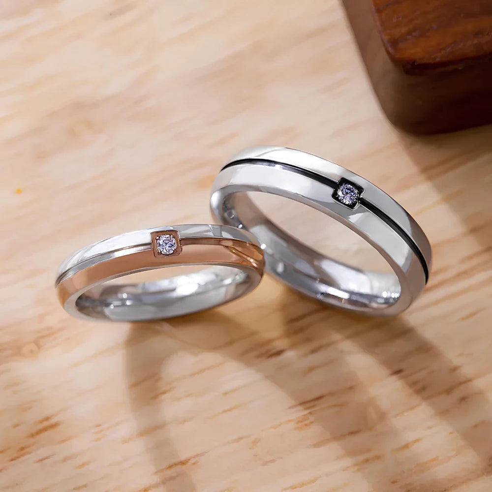 Wedding Engagement Band Unique Stainless Steel Jewelry 2025 New Fashion AAA+ Cubic Zircon Couple Rings for Women Men