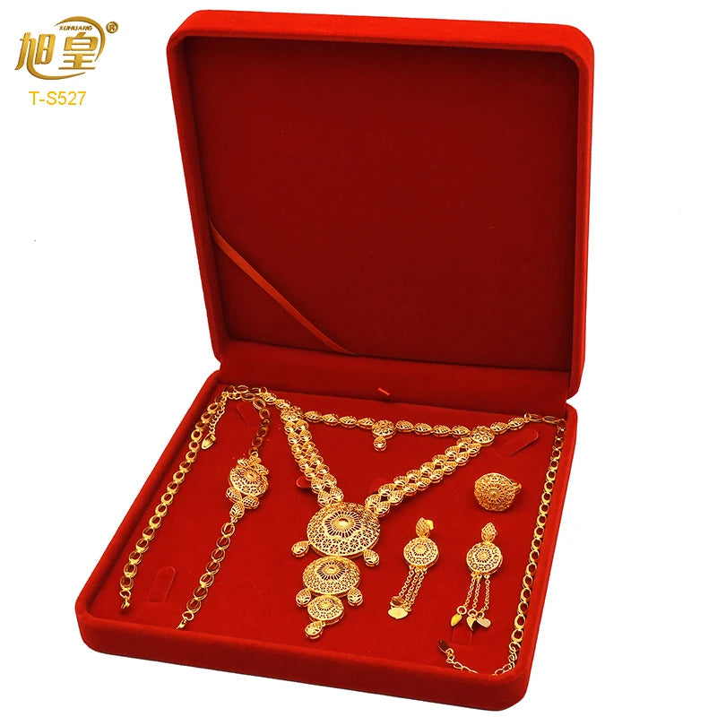 African Big Luxury 4PCS Dubai Gold Color Jewelry Necklace Sets For Women Bridal Wedding Sets 2024 Trend Jewellery Gifts