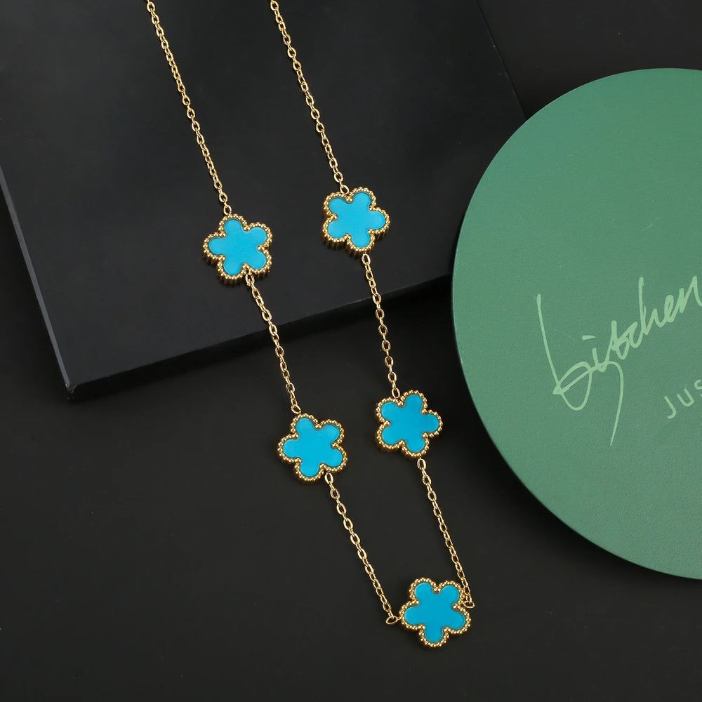 Hot Sale Stainless Steel Five Flower Clover Bracelet Jewelry Set Necklace Earrings For Woman Daily Wear Brand Jewelry