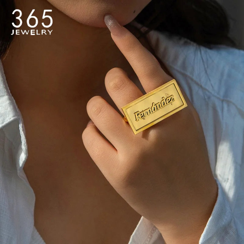 Fashion Custom Name Rings Stainless Steel Personalized Double Thick Plated Adjustable Rings For Men Women Jewelry Festival Gifts