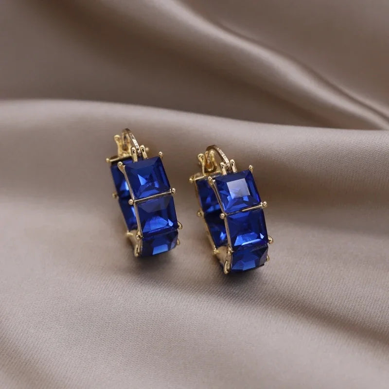 2023  Gold Plated Korean New Design Fashion Jewelry Square Grey Crystal Earrings Elegant Women's Daily Work Accessories