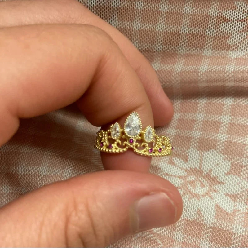 Crown Rings,Princess Jewelry,For Woman Girls,Fashion Wedding Accessories,Gold Plated,Adjustable Rings ,Gift For Her