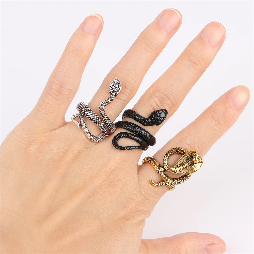 10Pcs/Lot New Fashion Punk Animal Snake Opening Rings For Men Women Gothic Mixed Style Jewelry Party Gifts