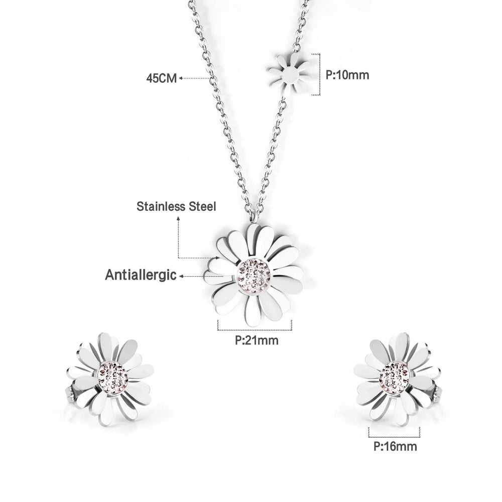 Jewelry Sets Yellow Flowers Pendant Necklace Earrings Stainless Steel For Women Gold Color 2023 Trendy Summer Wholesale