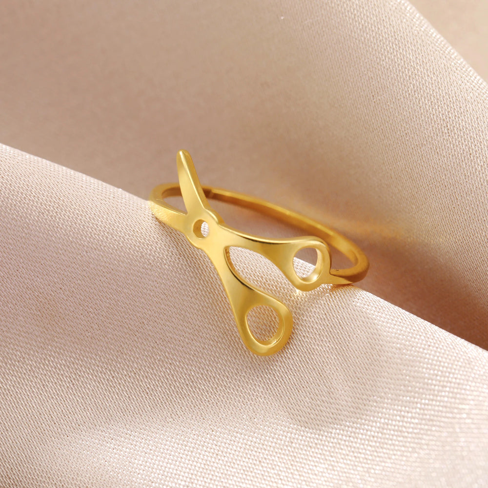 Unift Hairstyle Scissors Rings Stainless Steel Ring Fashion Jewelry Hairdressers Barbershop Anniversary Accessories Women Men