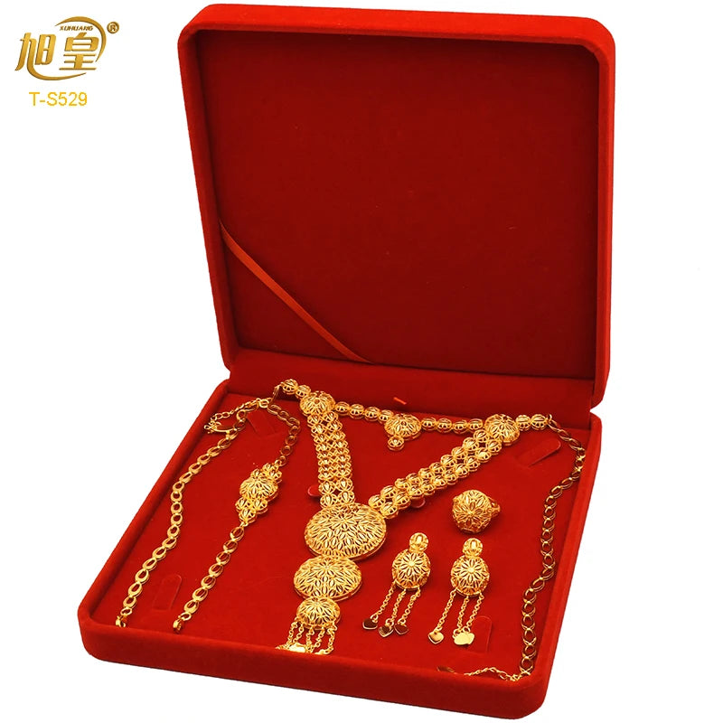 African Big Luxury 4PCS Dubai Gold Color Jewelry Necklace Sets For Women Bridal Wedding Sets 2024 Trend Jewellery Gifts