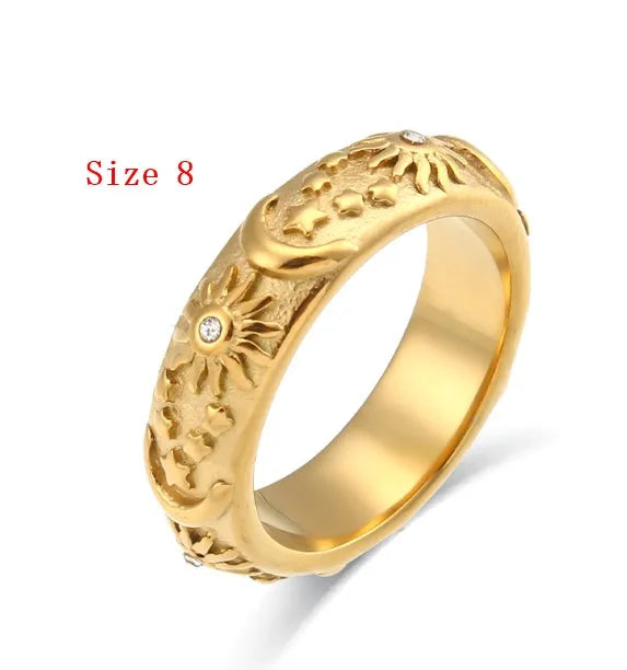New Trendy Stainless Steel Sun Moon Star Earrings Rings Bracelets Design Waterproof Jewelry Women's Charming Gift