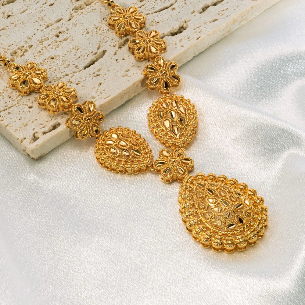 18K gold necklace AU750 gold earrings two-piece set water drop shape jewelry wedding exaggerated women's jewelry