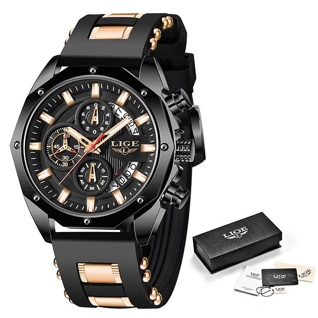 Luxury Silicone Sport Watch for Men - Stainless steel case, silicone band, and a sleek design