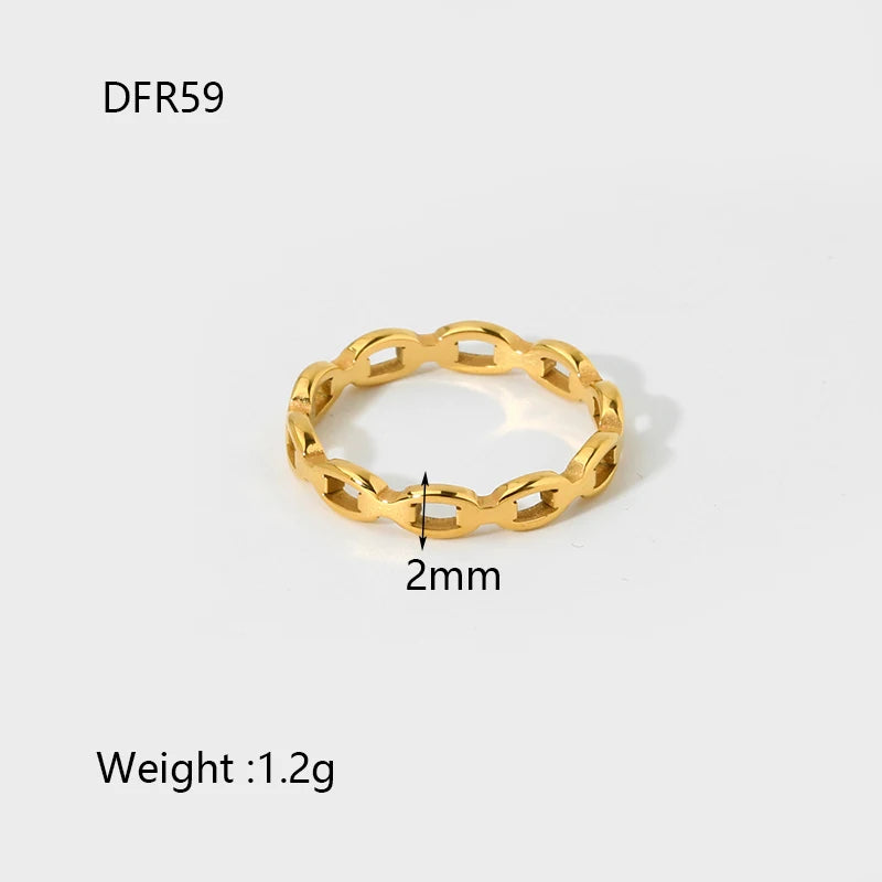 Simple Stainless Steel Plated 18K Gold Twisted Cross Geometric Texture Stacking Ring for Women Jewelry Gift