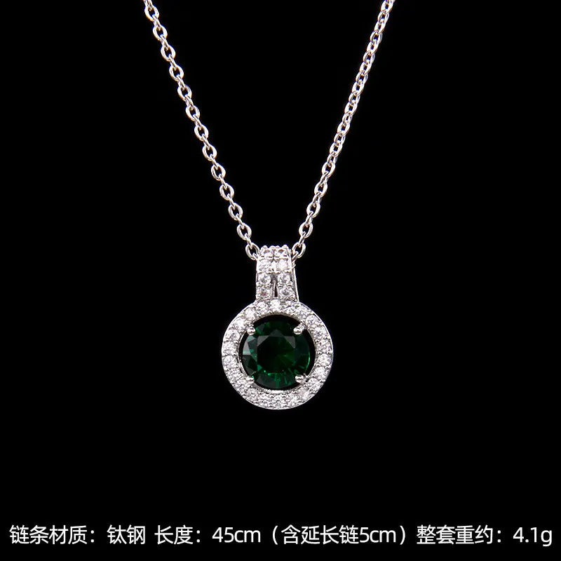 High Grade Round Zircon Jewelry Set Trendy Popular Stainless Steel Pendant Necklace Stud Earrings Party Gifts For Women Girls