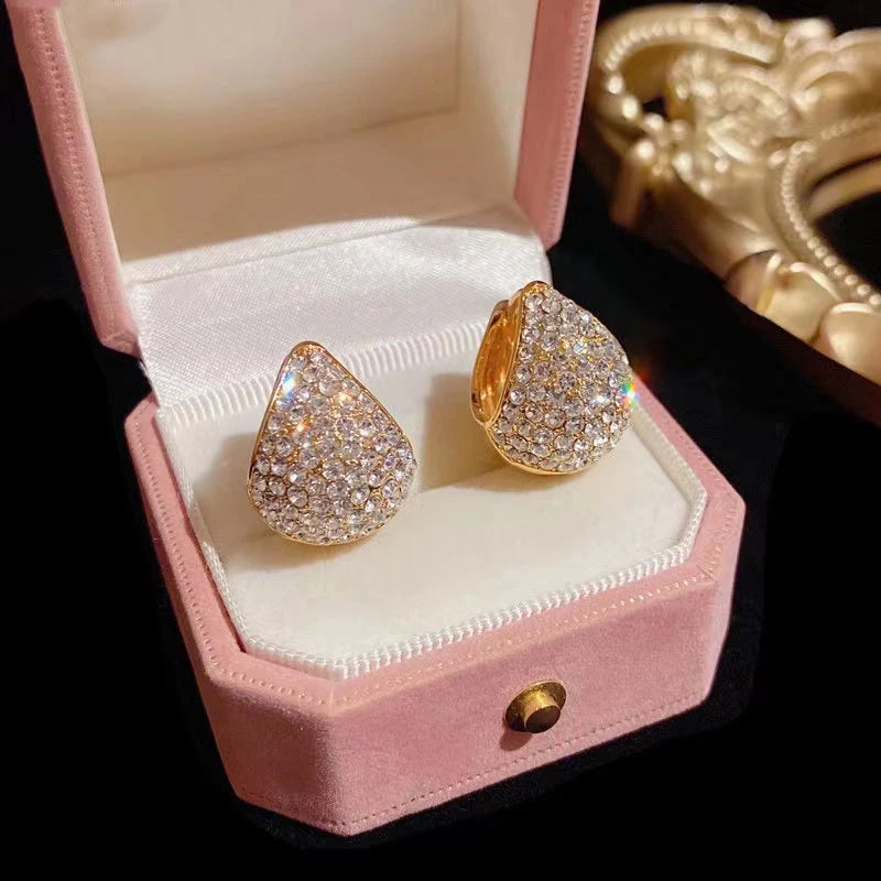 2025 New Fashion Korean Designer Luxury Full of Rhinestone Gold Color Circular Arc Earrings for Women  Wedding Jewelry Gift