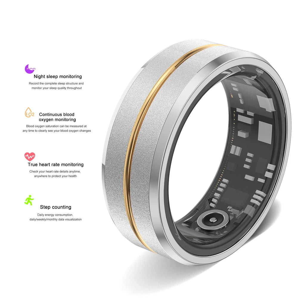 2024 Smart Ring Military Grade Titanium Steel Shell Health Monitoring IP68 & 3ATM Waterproof Multi-sport Modes For Android IOS