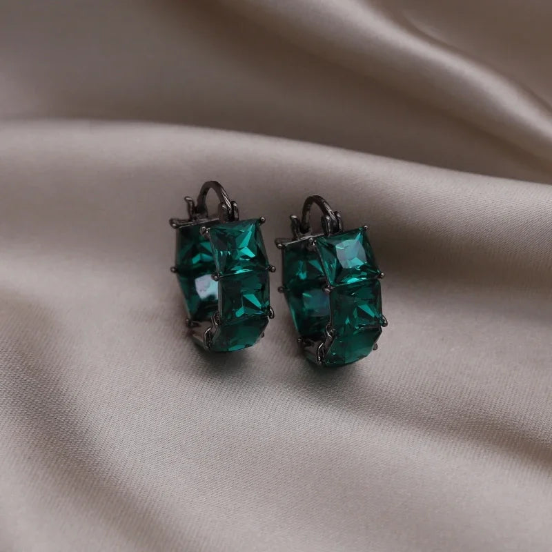 2023  Gold Plated Korean New Design Fashion Jewelry Square Grey Crystal Earrings Elegant Women's Daily Work Accessories