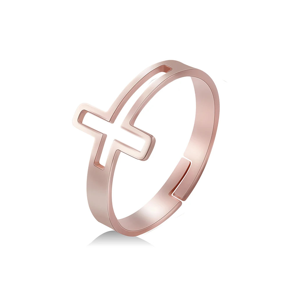 2025 Jesus Cross Rings for Women Stainless Steel Gold Color Open Finger Ring Christian New Fashion Jewelry Party Gift